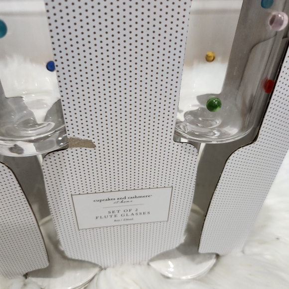 🥂  Cupcakes Cashmere clear multicolor Dotted Set of 2 flute  glasses 🥂 - Picture 2 of 5